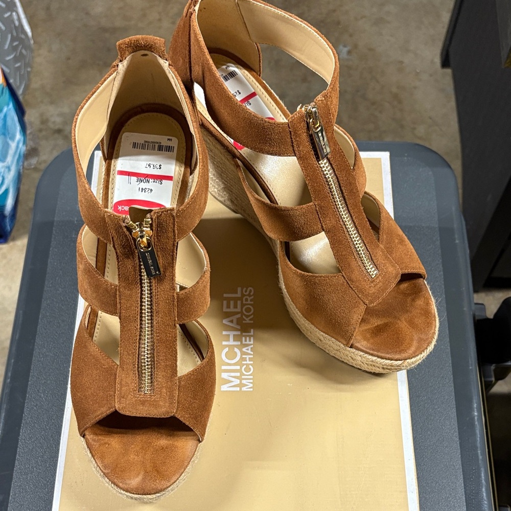 Michael Kors Brown Suede Wedge Sandals